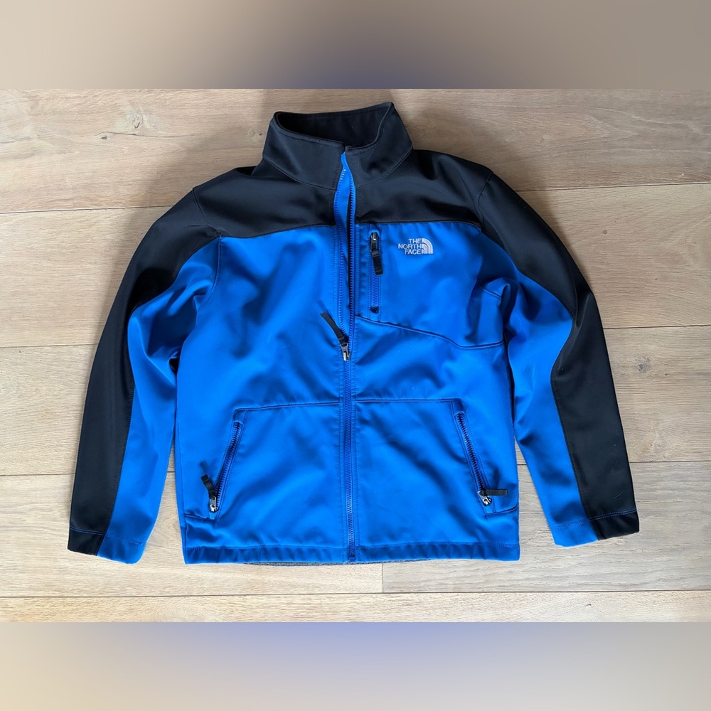 North Face boys blue black softshell full zip jacket - XL 14-16